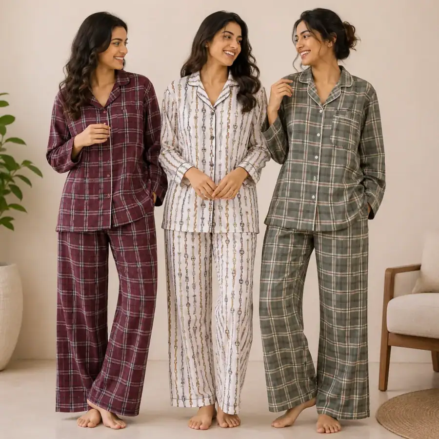 3 Printed Cotton Nightwear Set ( P7 ) in As shown in photos