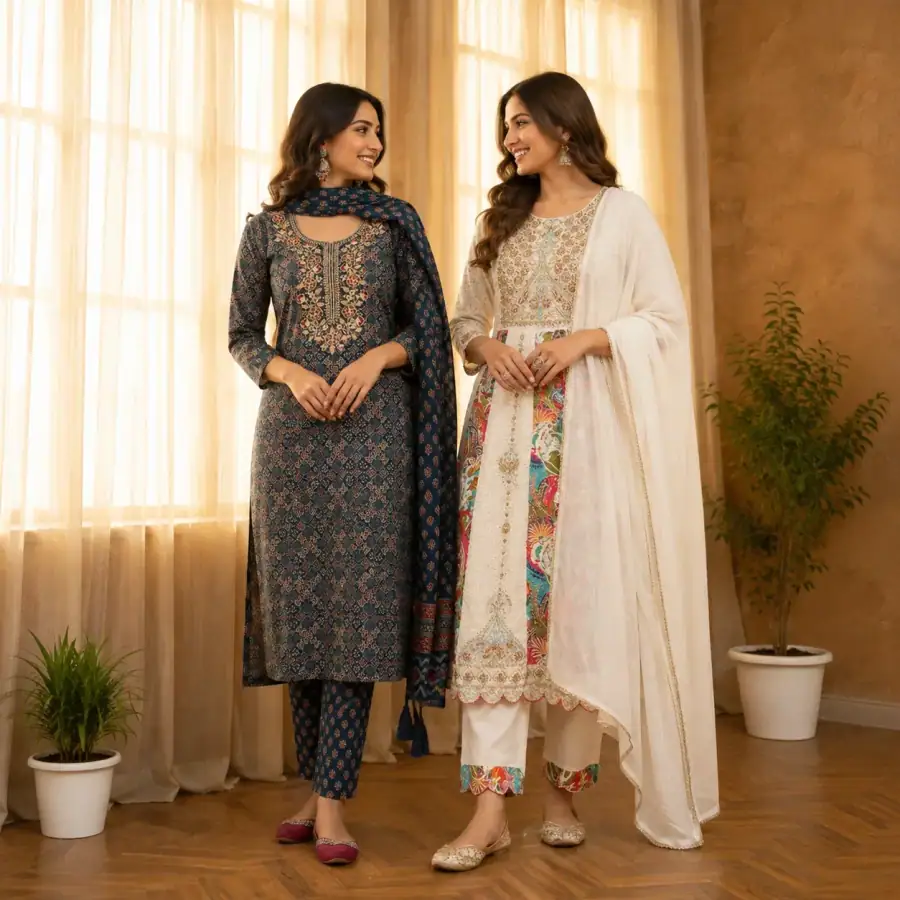 2 Combo Women’s Kurta Sets with Dupatta ( K7 ) in As shown in photos