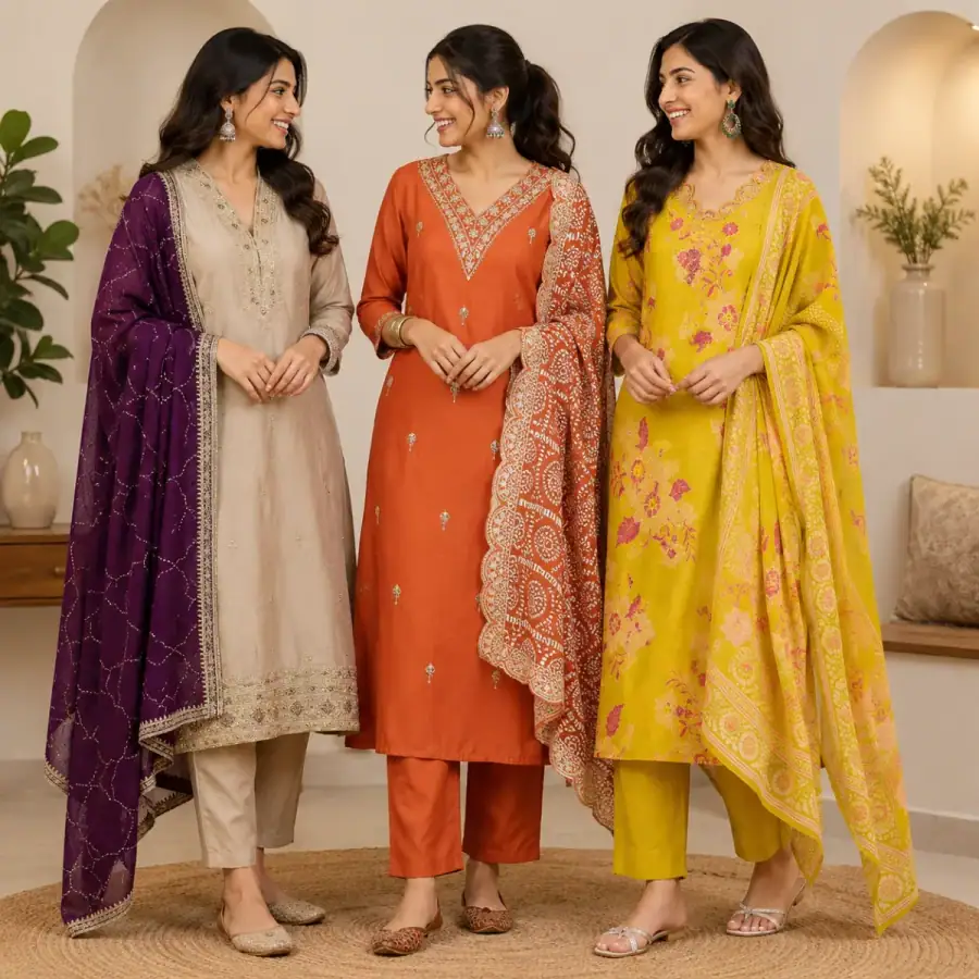 Women's 3 Kurti With Dupatta | Ethnic Wear (K-5) in As shown in photos