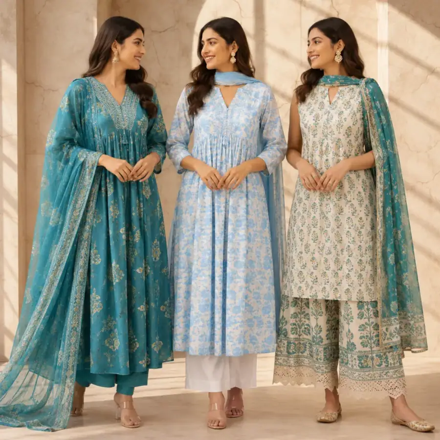 3 Women's Kurta Set with Dupatta | Comfortable Fit ( KS3 ) in As shown in photos