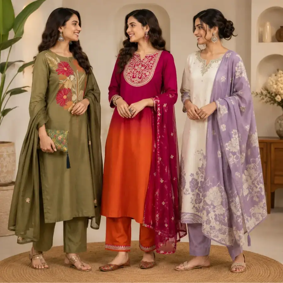 Women's 3 Kurti With Dupatta | Ethnic Wear (K-6) in As shown in photos