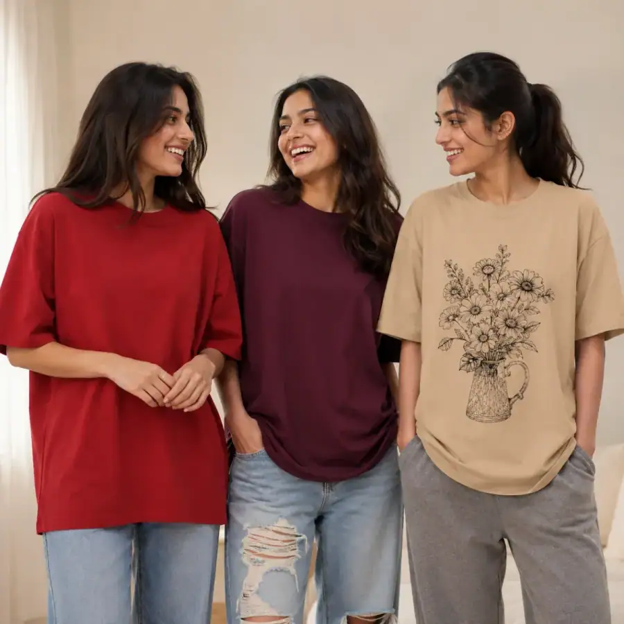 3 Women Relaxed Fit Oversized T-Shirts ( T4 ) in As shown in photos