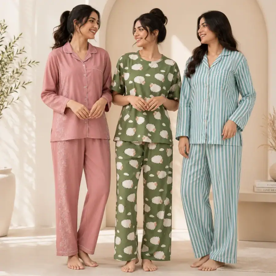 3 Combo Night Suit For Women ( N1 ) in As shown in photos
