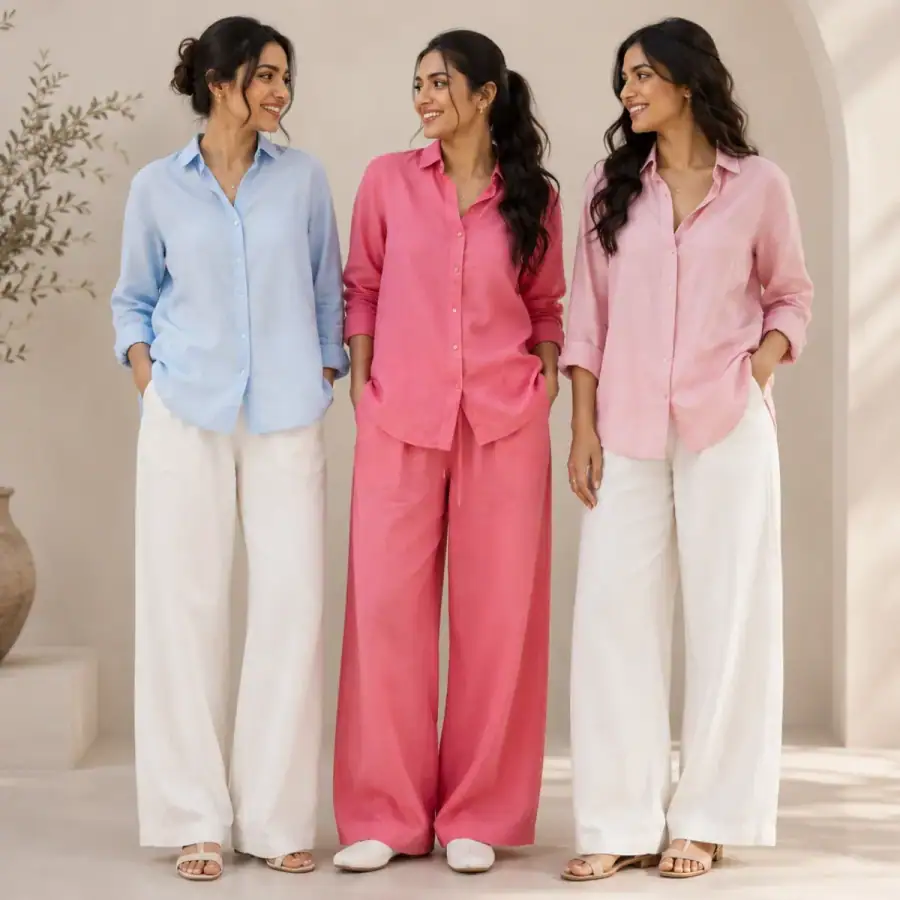 3 Linen Outfit Sets for Women ( L-3 ) in As shown in photos