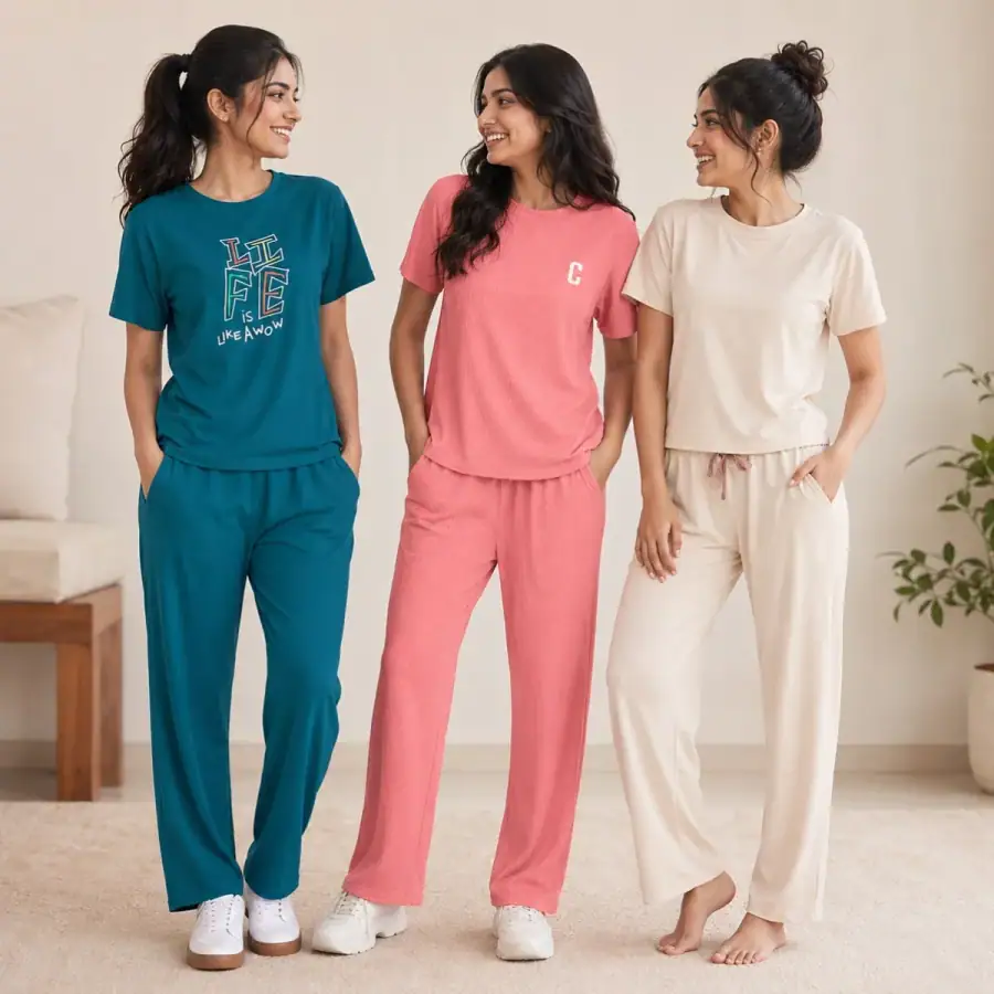 3 Women's Cotton T-shirts + Bottom | Combo (S-3) in As shown in photos