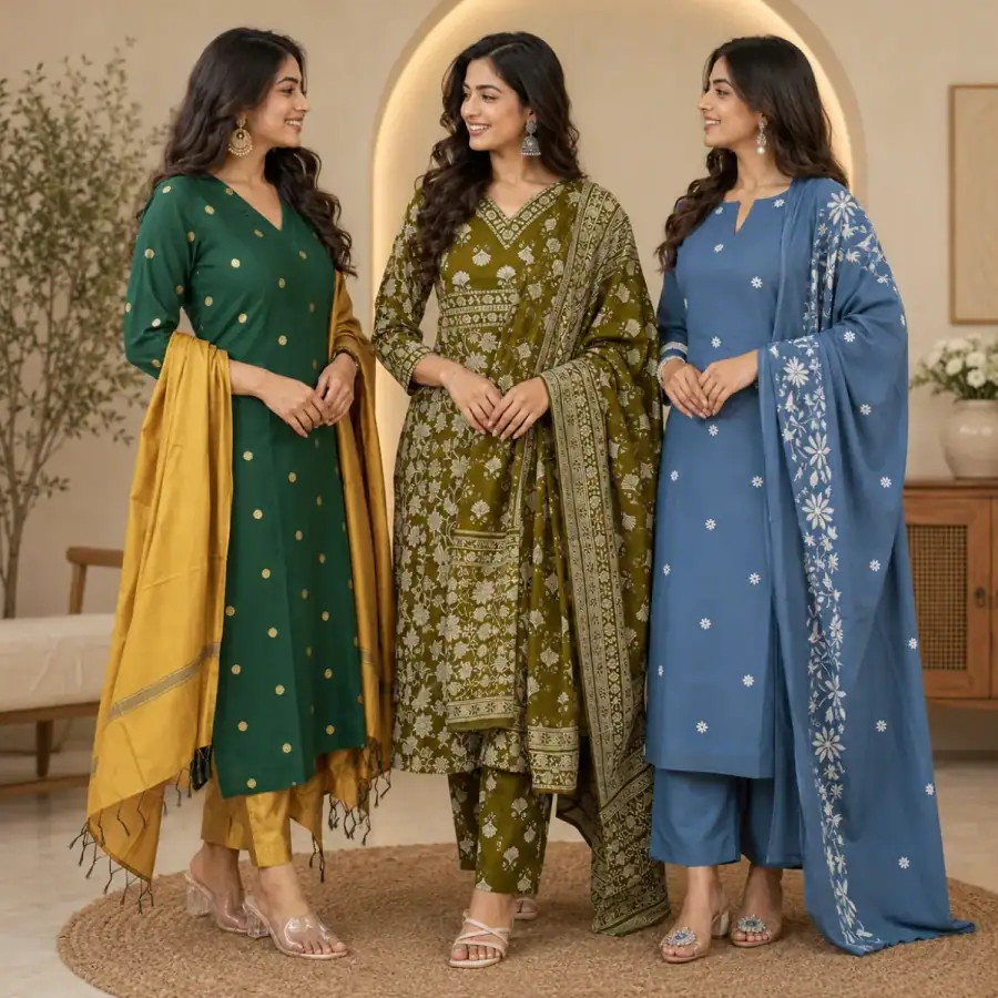 3 Combo Kurta Sets With Dupatta + Bottom (A3) in As shown in photos