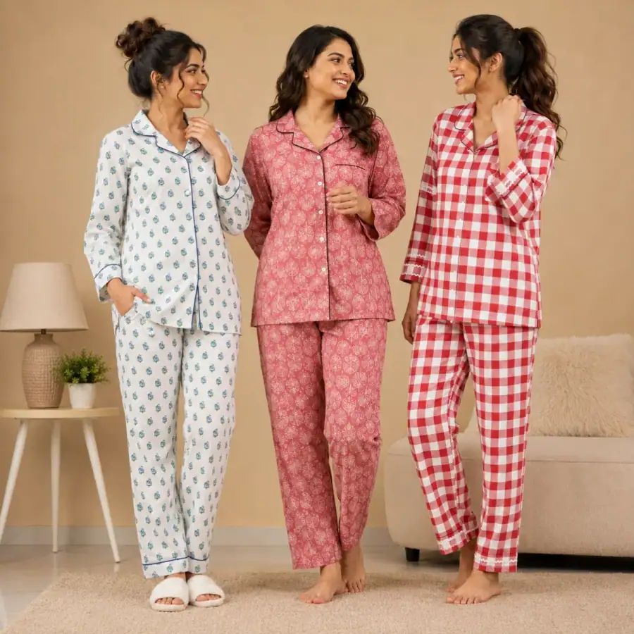 3 Cotton Night Suit For Women (N-8) in As shown in photos