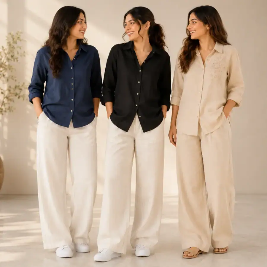 3 Linen Outfit Sets for Women ( L-5 ) in As shown in photos