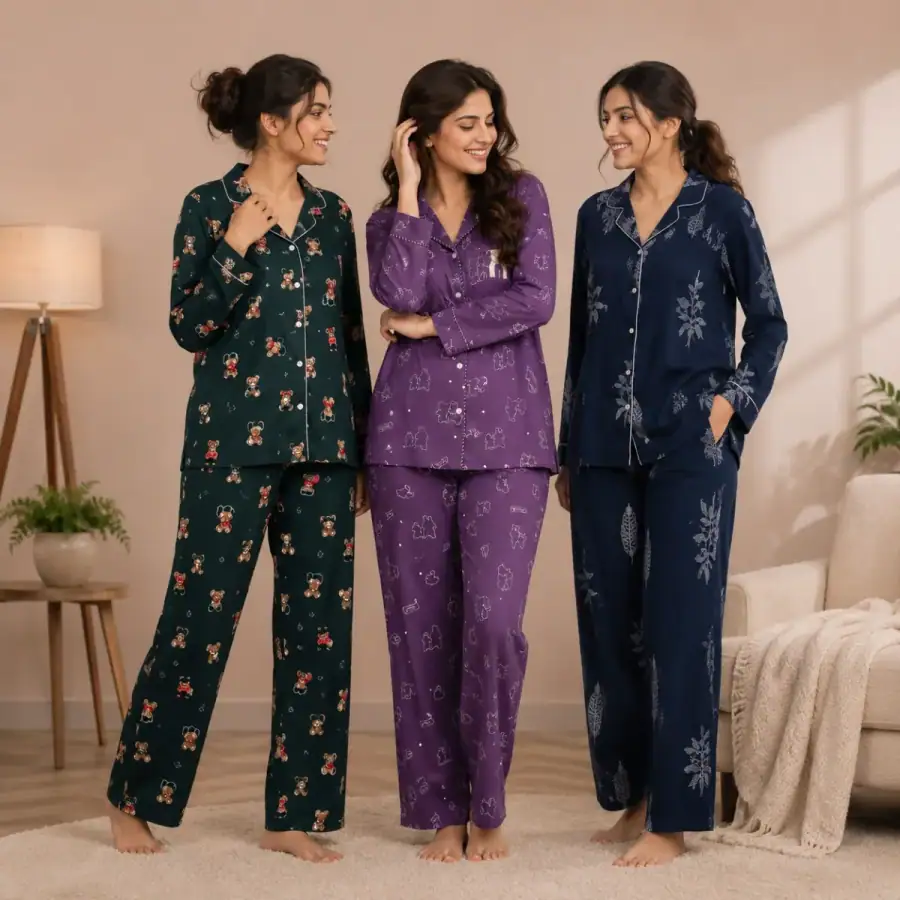 3 Cotton Night Suit For Women (N-10) in As shown in photos