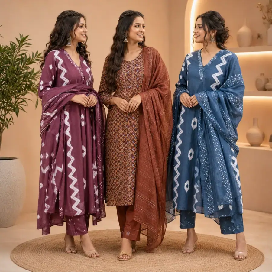 3 Combo Kurta Sets With Dupatta + Bottom (A8) in As shown in photos