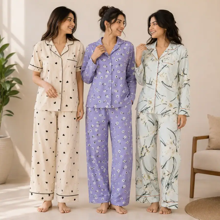 3 Printed Cotton Nightwear Set ( P8 ) in As shown in photos