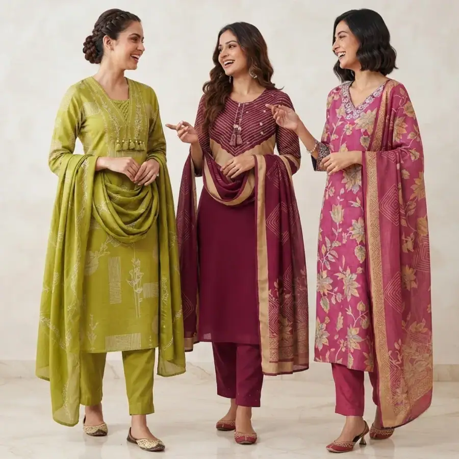 3 Cotton Kurti Set + Bottom With Dupatta ( K-4 ) in As shown in photos