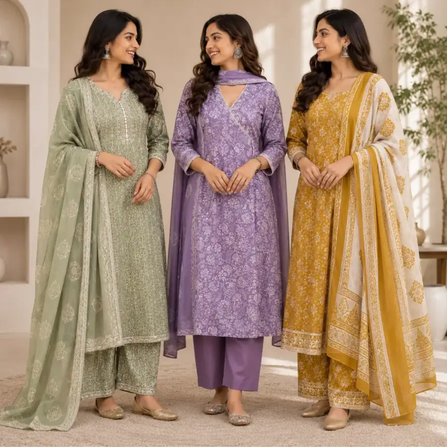 3 Women's Kurta Set with Dupatta | Comfortable Fit ( KS10 ) in As shown in photos