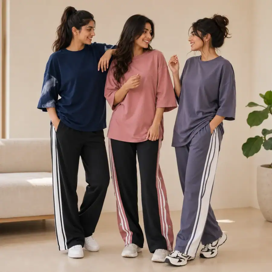3 Women's Cotton T-shirts + Bottom | Combo (S-9) in As shown in photos
